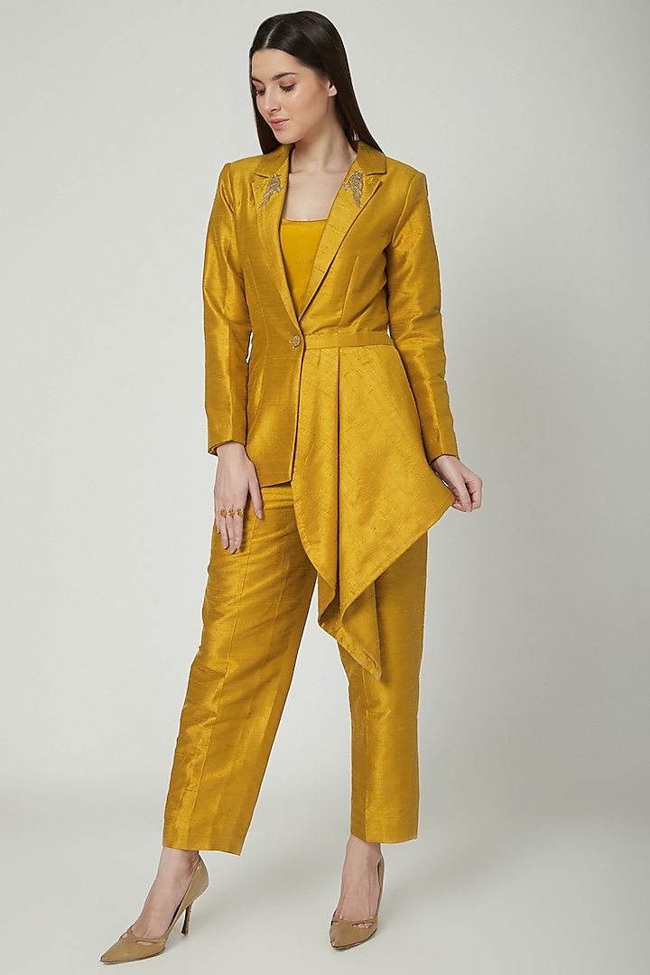 Mustard Embroidered Blazer Set by Priyanka Singh at Pernia's Pop Up Shop