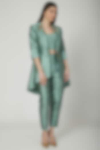 Mint Green Embroidered Blazer Set by Priyanka Singh at Pernia's Pop Up Shop