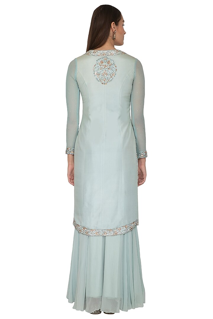 Sky Blue Embroidered Kurta Set by Priyanka Singh at Pernia's Pop Up Shop