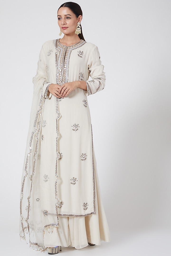 Off White Embroidered Sharara Set by Priyanka Singh