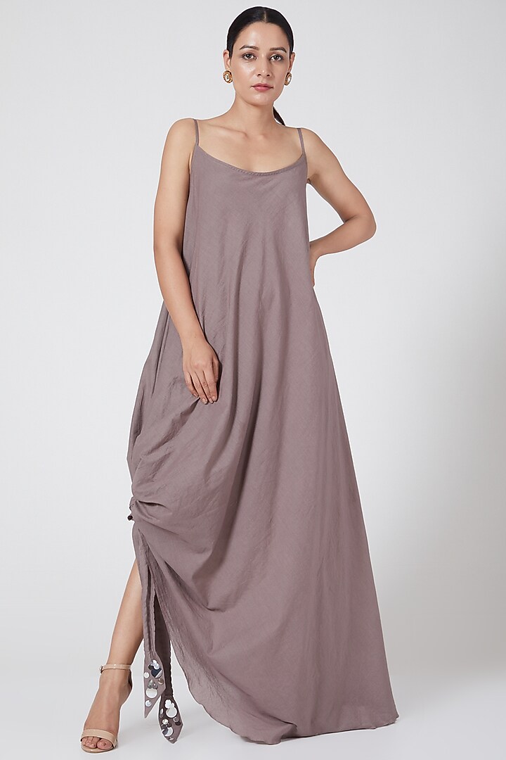 Grey Cotton Vacation Dress With Shrug by Priyanka Singh at Pernia's Pop Up Shop