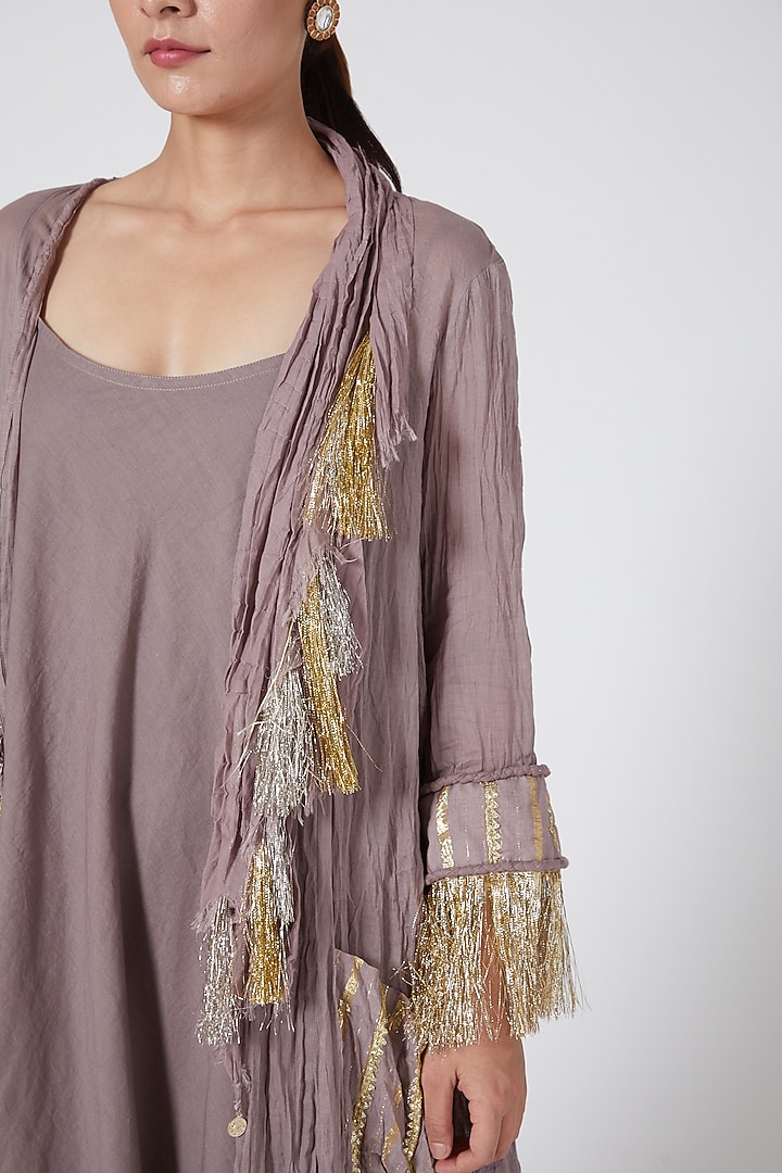 Grey Cotton Vacation Dress With Shrug by Priyanka Singh at Pernia's Pop Up Shop