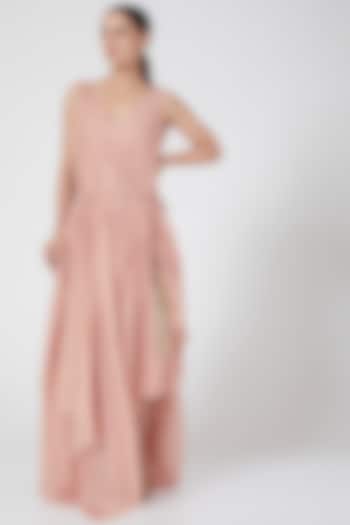 Peach Draped Dress With Belt by Priyanka Singh