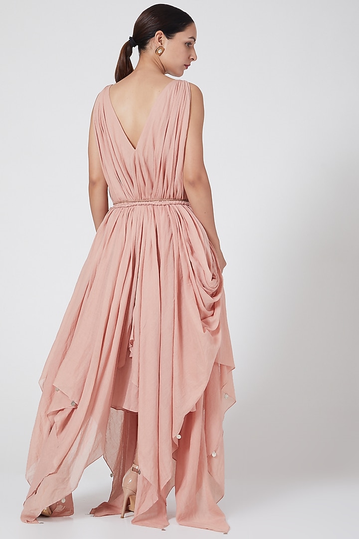 Peach Draped Vacation Dress With Belt by Priyanka Singh at Pernia's Pop Up Shop