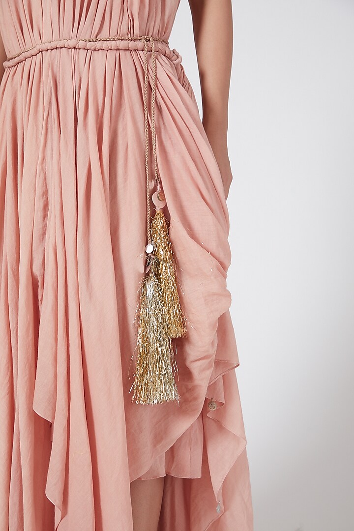 Peach Draped Vacation Dress With Belt by Priyanka Singh at Pernia's Pop Up Shop