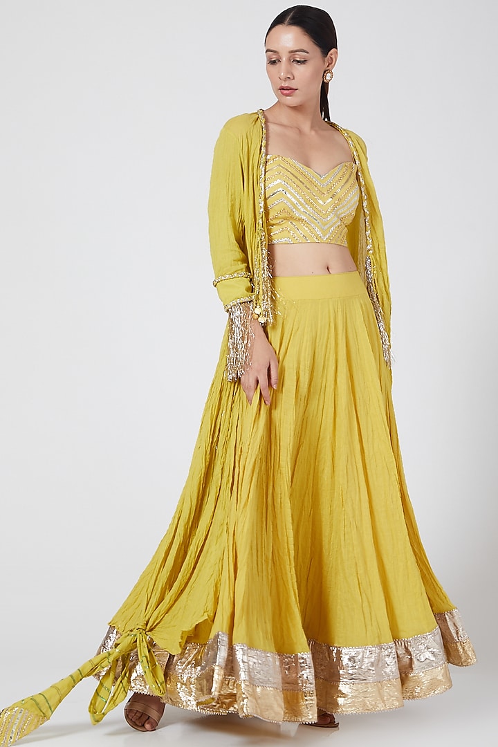 Yellow Skirt Set With Shrug by Priyanka Singh