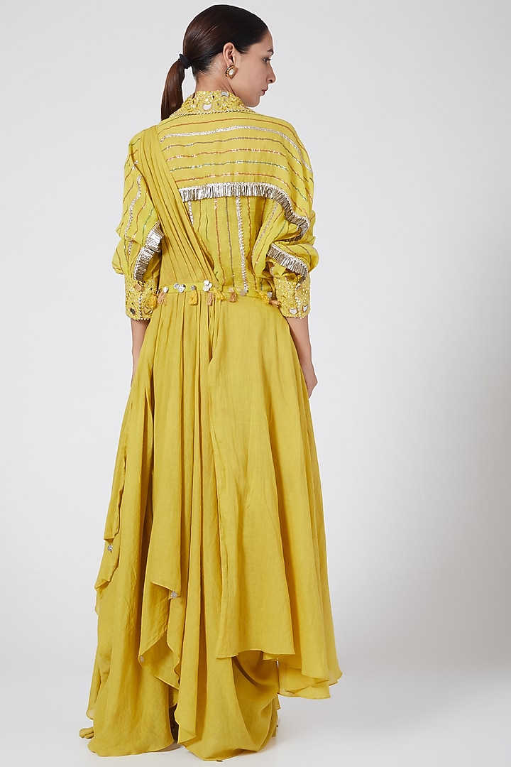 Yellow Shirt With Drape by Priyanka Singh at Pernia's Pop Up Shop
