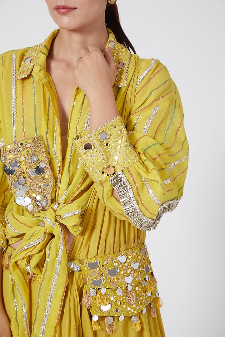 Yellow Shirt With Drape by Priyanka Singh at Pernia's Pop Up Shop