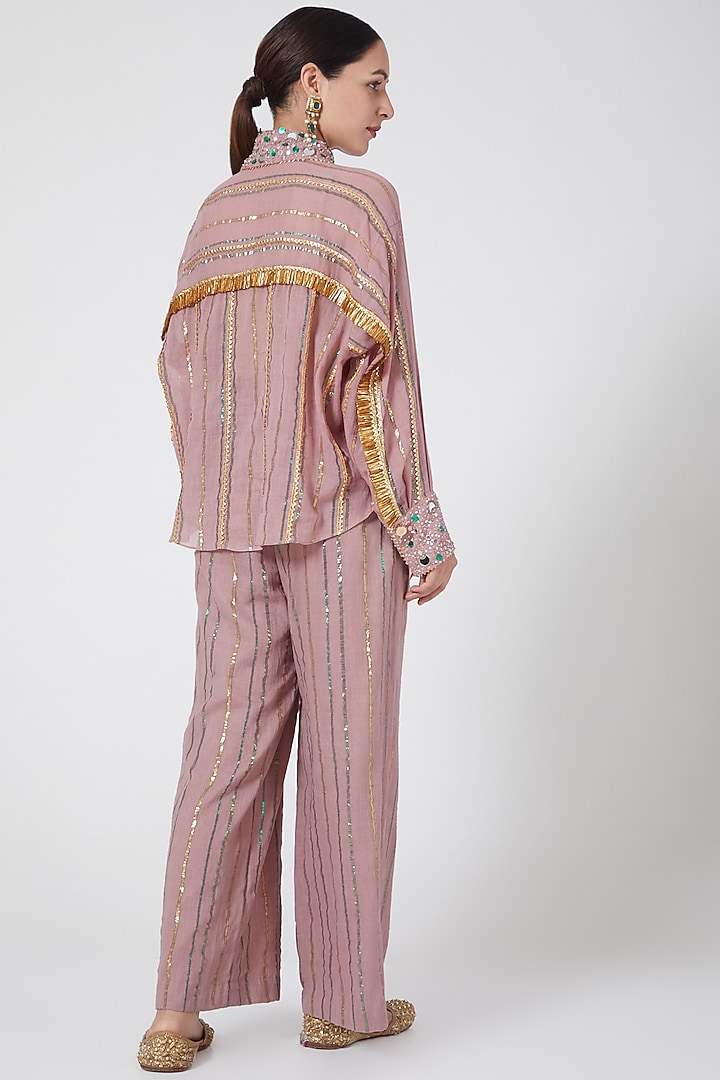 Mauve Embroidered Pant Set by Priyanka Singh at Pernia's Pop Up Shop