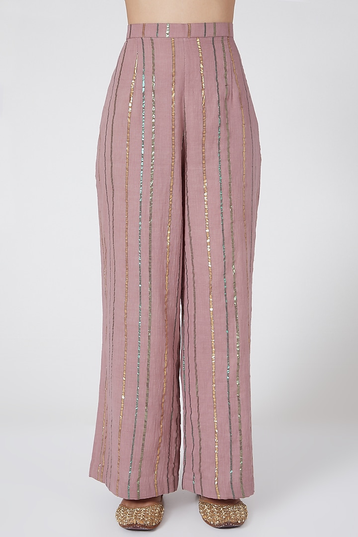 Mauve Embroidered Pant Set by Priyanka Singh at Pernia's Pop Up Shop