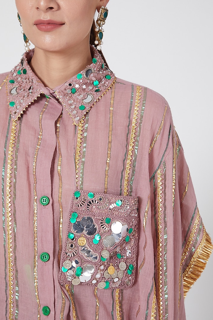 Mauve Embroidered Pant Set by Priyanka Singh at Pernia's Pop Up Shop