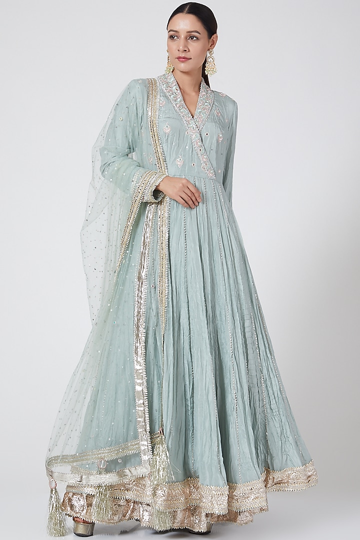 Sky Blue Embroidered Anarkali Set by Priyanka Singh