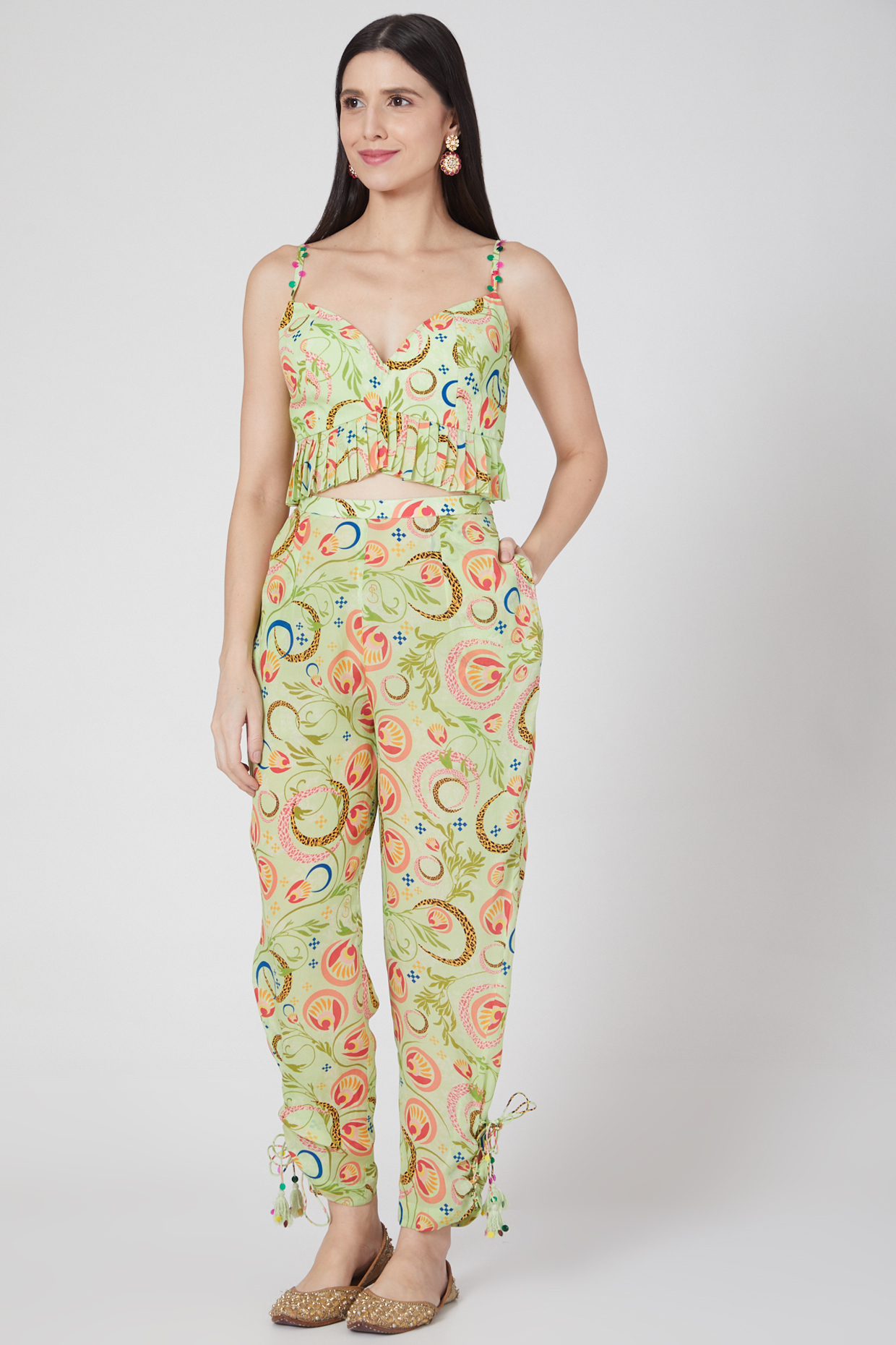 Lime Pant Set With Tie-Ups by Priyanka Singh at Pernia's Pop Up Shop