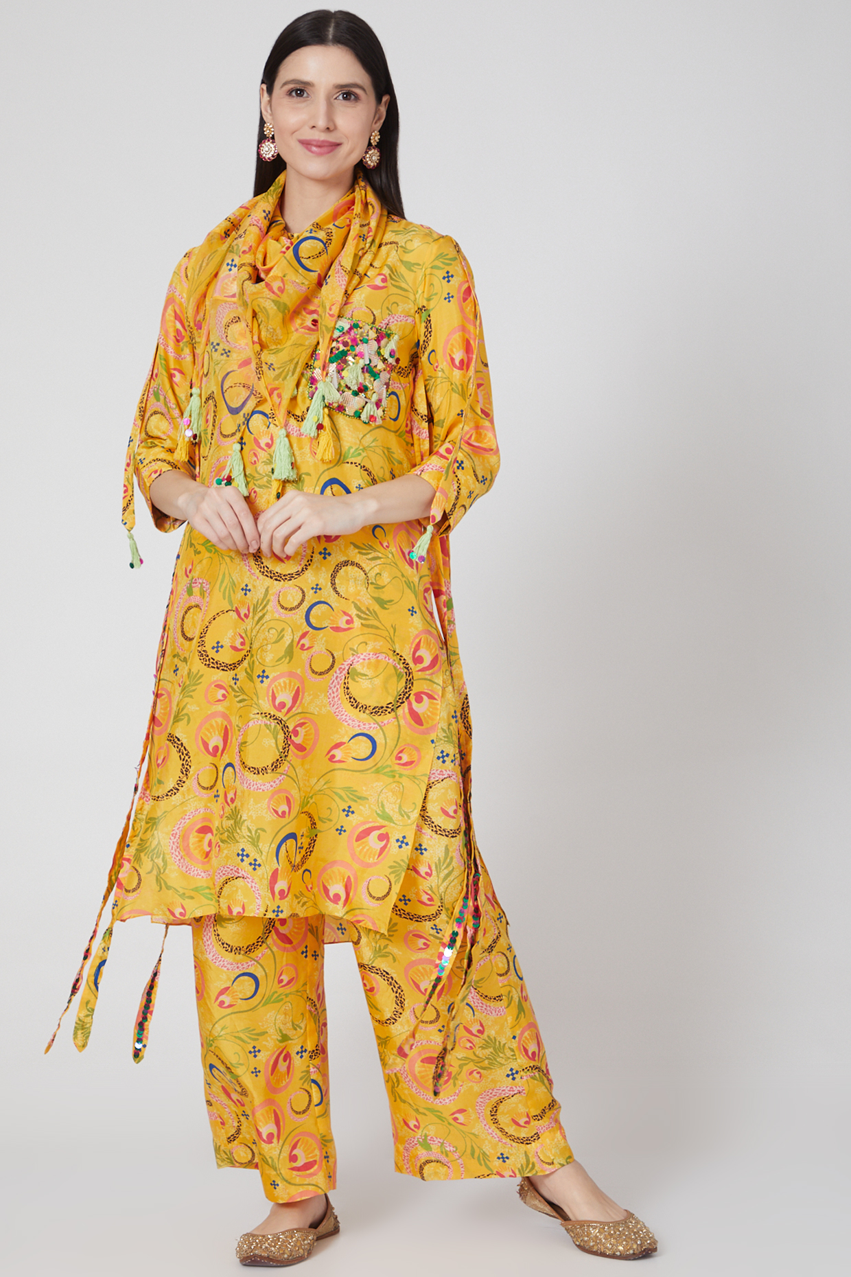 Yellow Embroidered Kurta Set by Priyanka Singh at Pernia's Pop Up Shop