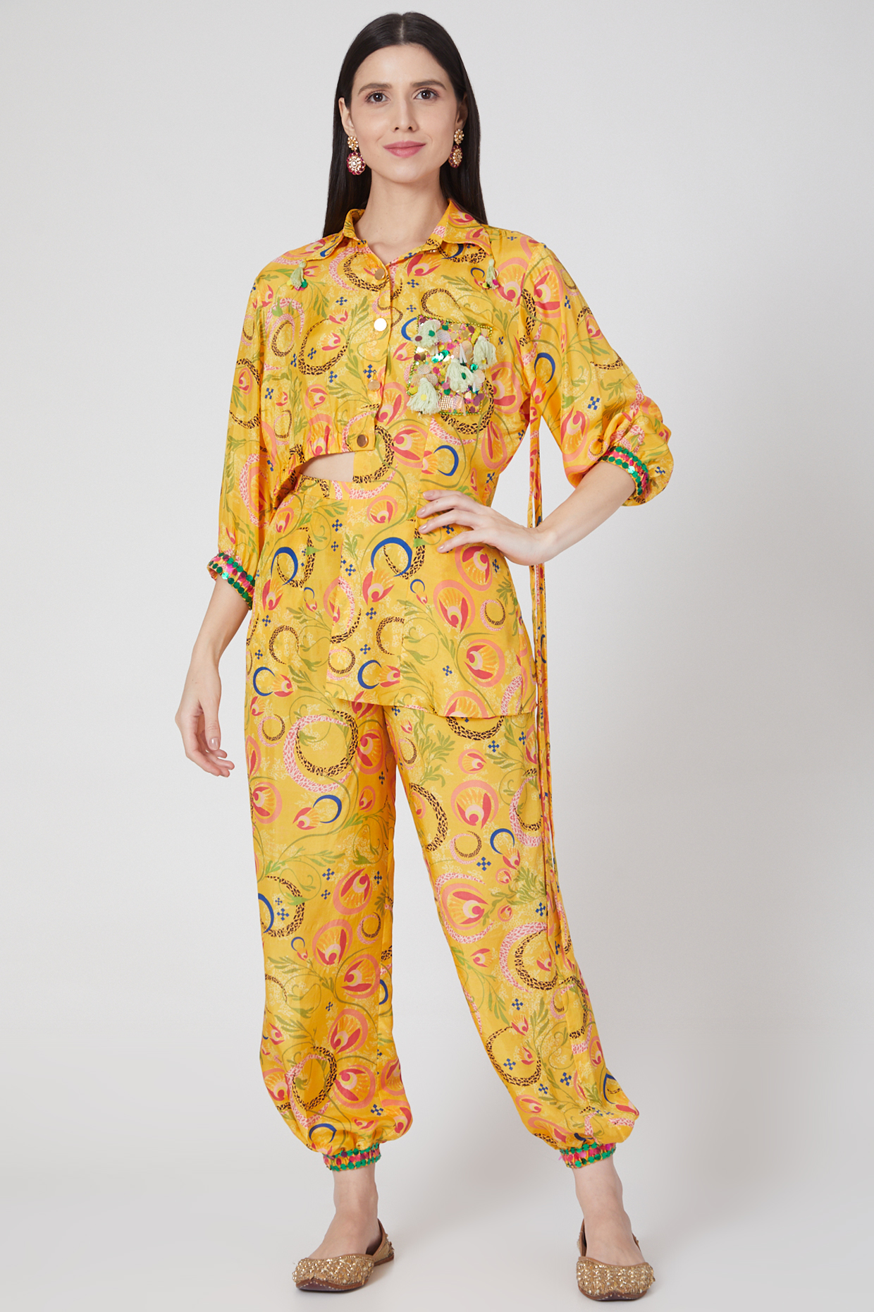 Yellow Embroidered Pant Set by Priyanka Singh at Pernia's Pop Up Shop