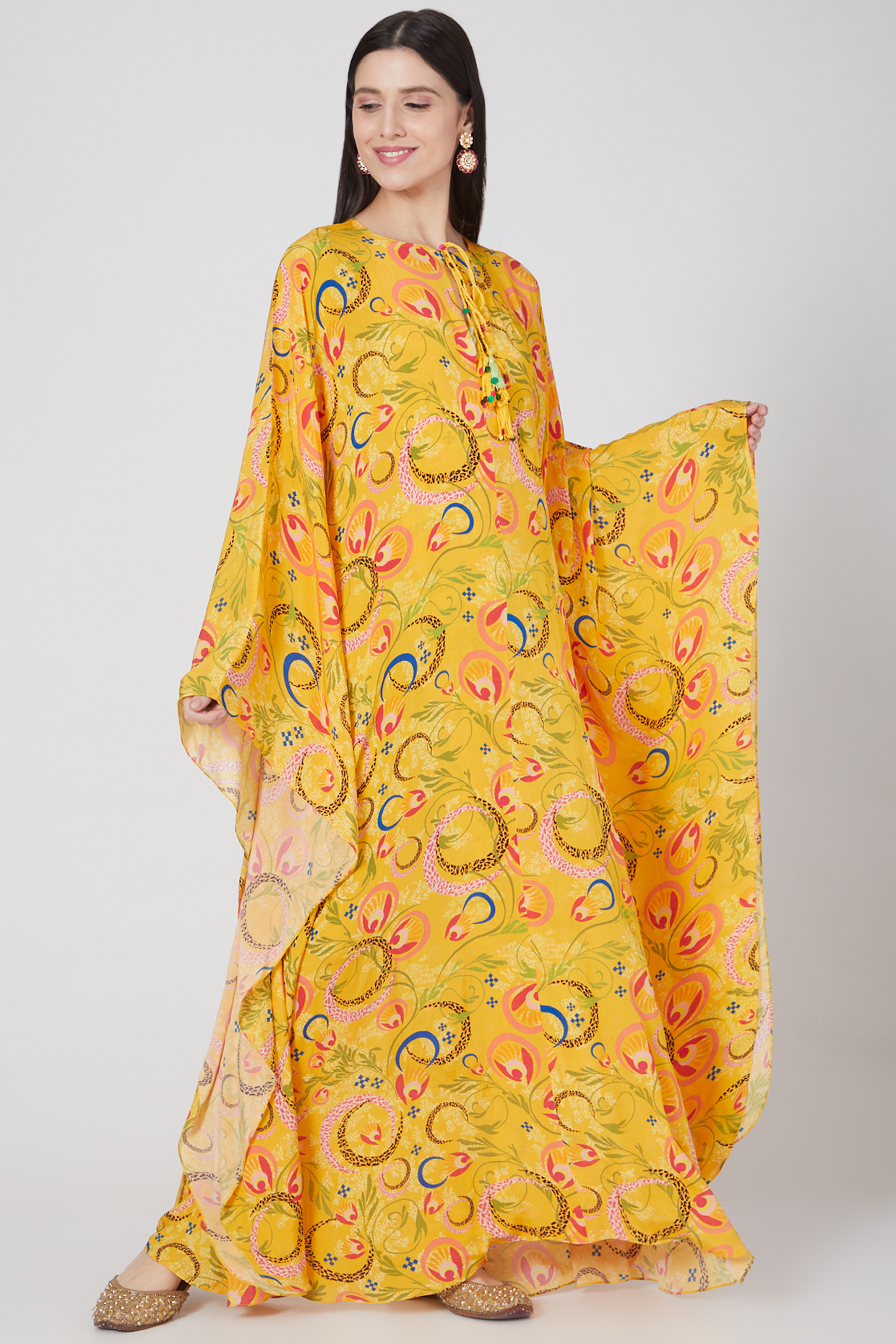 Yellow Printed Kaftan by Priyanka Singh at Pernia's Pop Up Shop