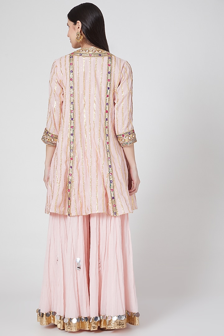 Peach Embroidered Wedding Sharara Set by Priyanka Singh at Pernia's Pop Up Shop