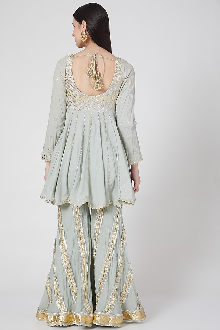Mint Green Cotton Embroidered Gharara Set by Priyanka Singh at Pernia's Pop Up Shop