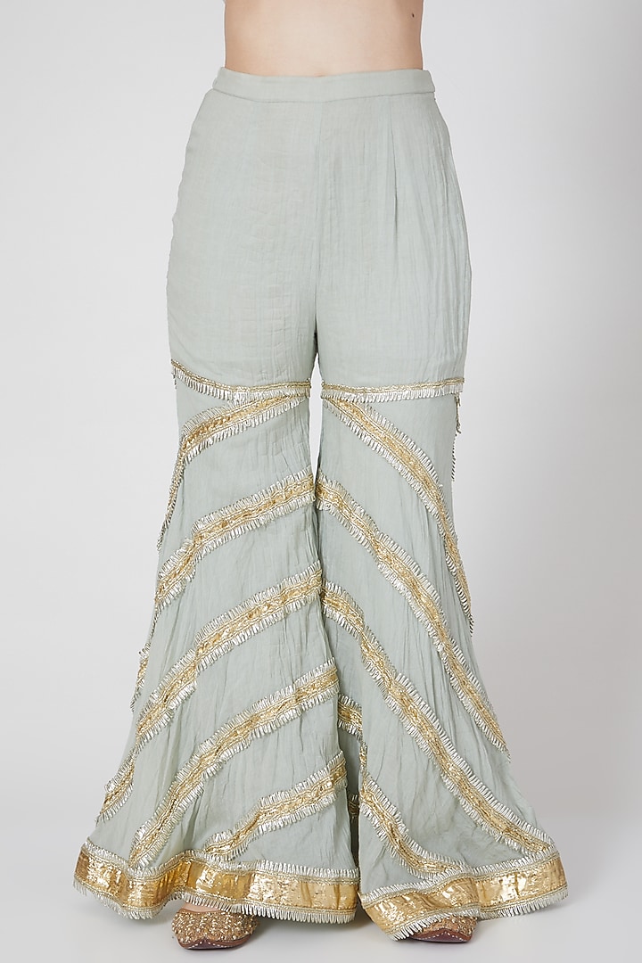 Mint Green Cotton Embroidered Gharara Set by Priyanka Singh at Pernia's Pop Up Shop