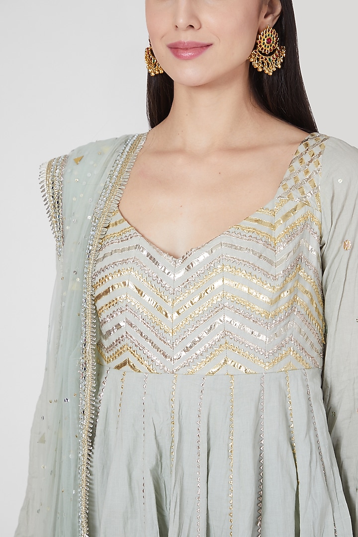 Mint Green Cotton Embroidered Gharara Set by Priyanka Singh at Pernia's Pop Up Shop