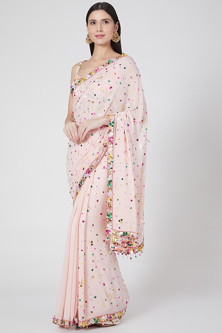 Blush Pink Embroidered Saree Set by Priyanka Singh