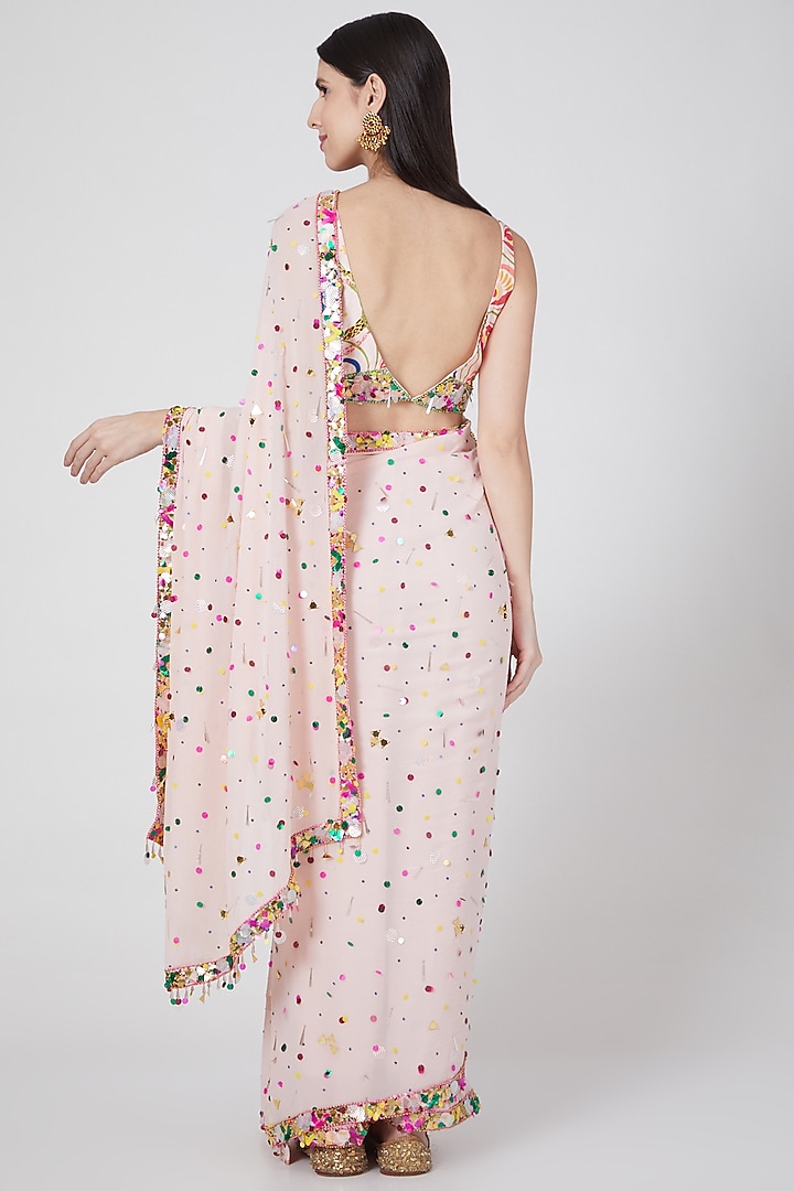 Blush Pink Embroidered Wedding Saree Set by Priyanka Singh at Pernia's Pop Up Shop