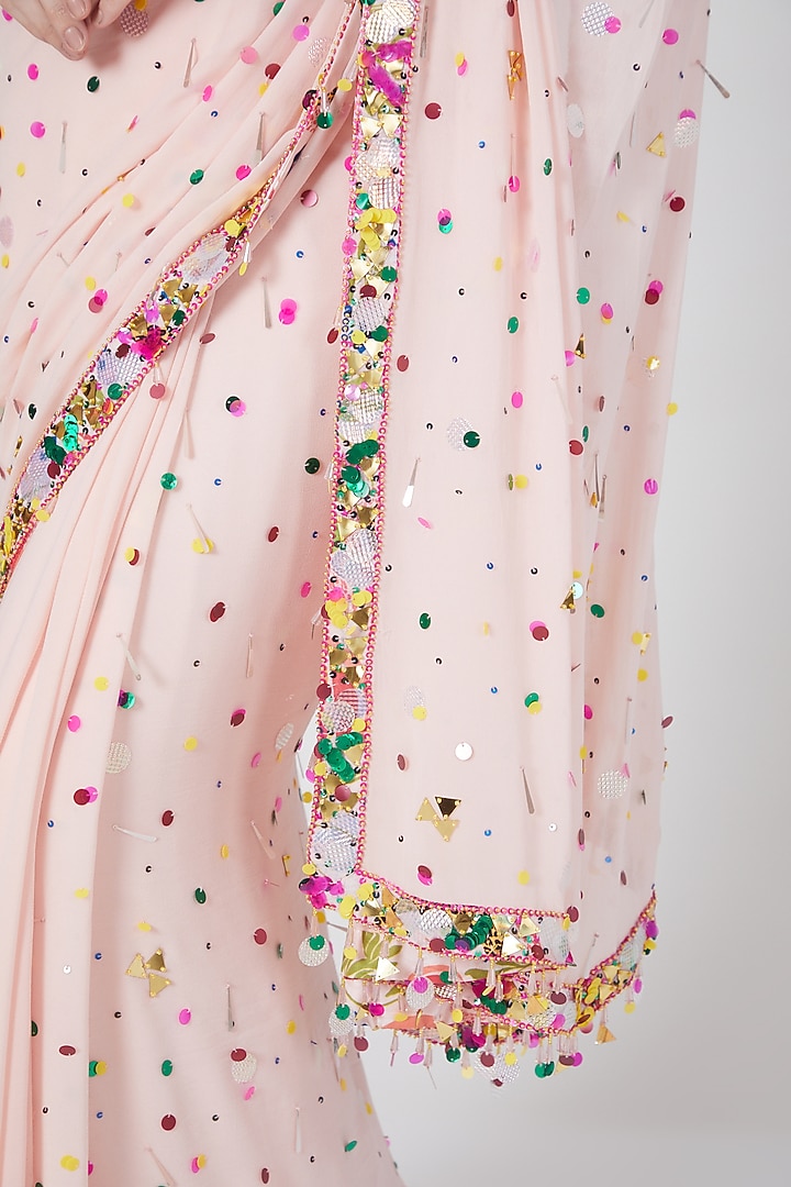 Blush Pink Embroidered Wedding Saree Set by Priyanka Singh at Pernia's Pop Up Shop