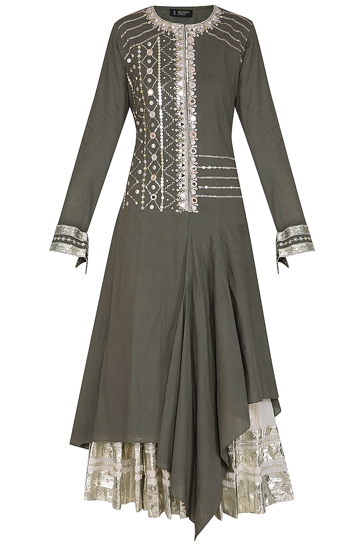 Olive Green Embroidered Asymmetric Wedding Lehenga Set by Priyanka Singh at Pernia's Pop Up Shop