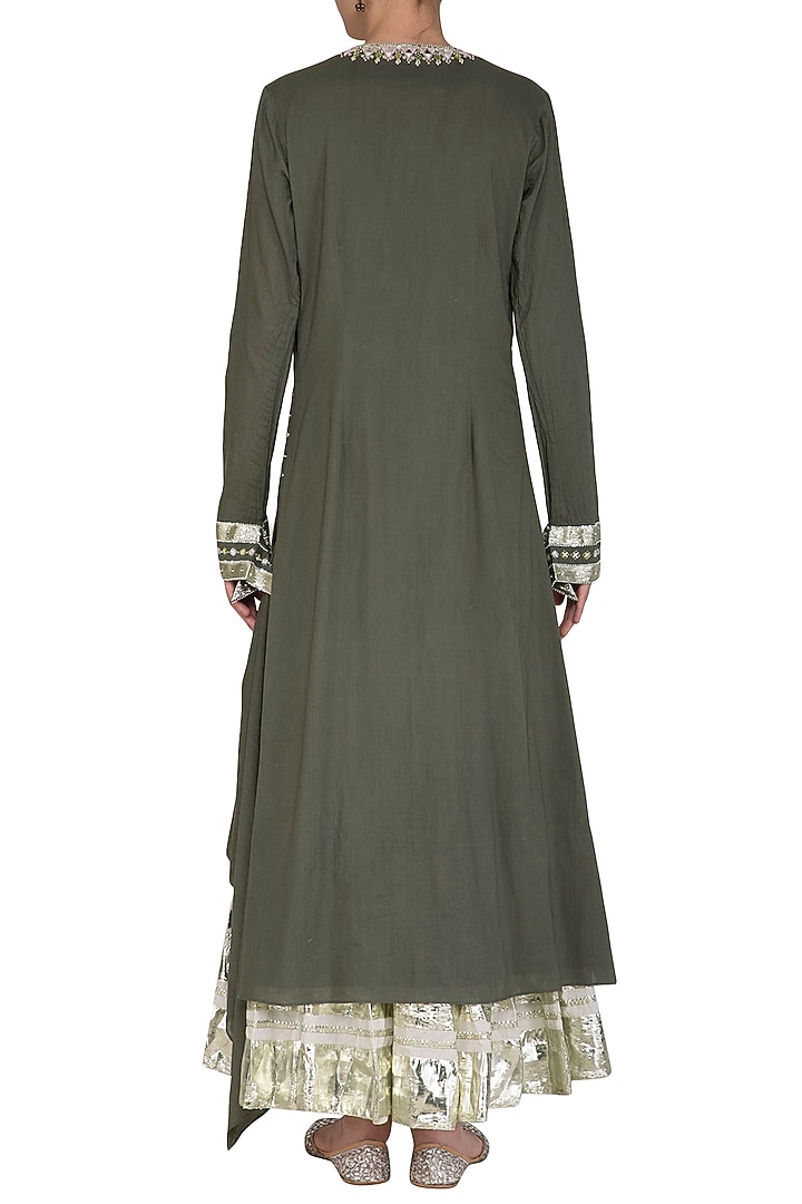 Olive Green Embroidered Asymmetric Wedding Lehenga Set by Priyanka Singh at Pernia's Pop Up Shop