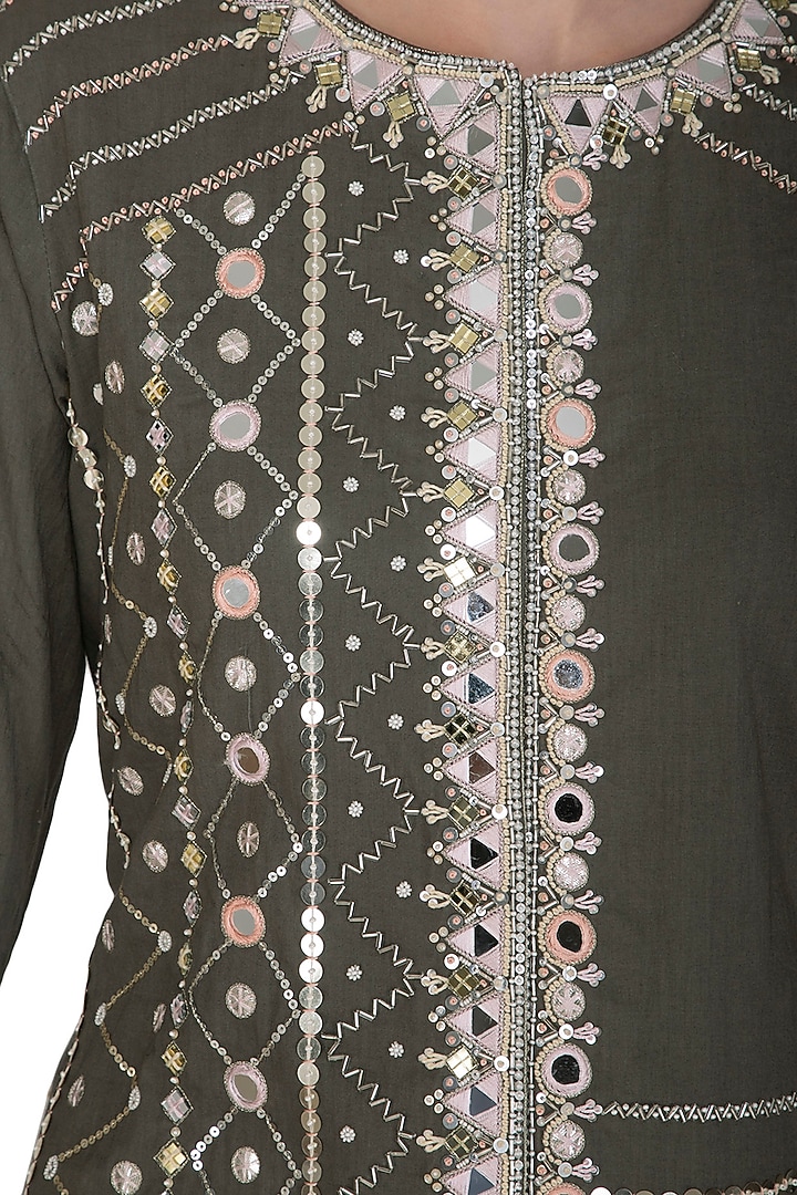 Olive Green Embroidered Asymmetric Wedding Lehenga Set by Priyanka Singh at Pernia's Pop Up Shop