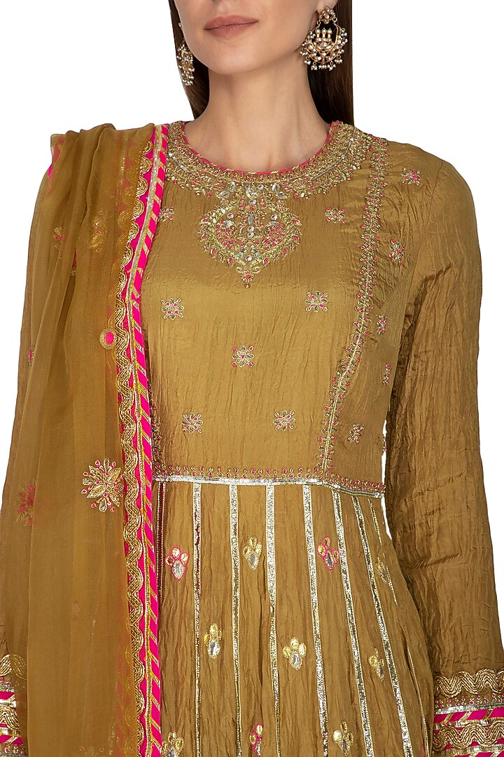 Mustard Yellow Embellished Wedding Anarkali Set by Priyanka Singh at Pernia's Pop Up Shop