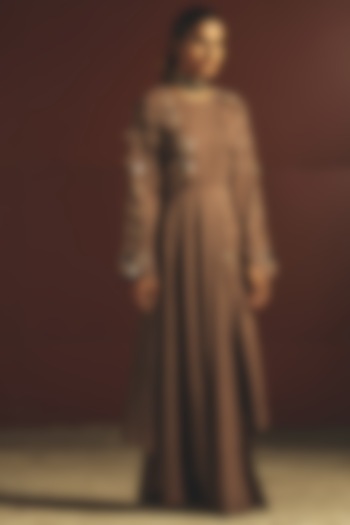 Brown Mirror Embroidered Vacation Dress by Priyanka Singh at Pernia's Pop Up Shop