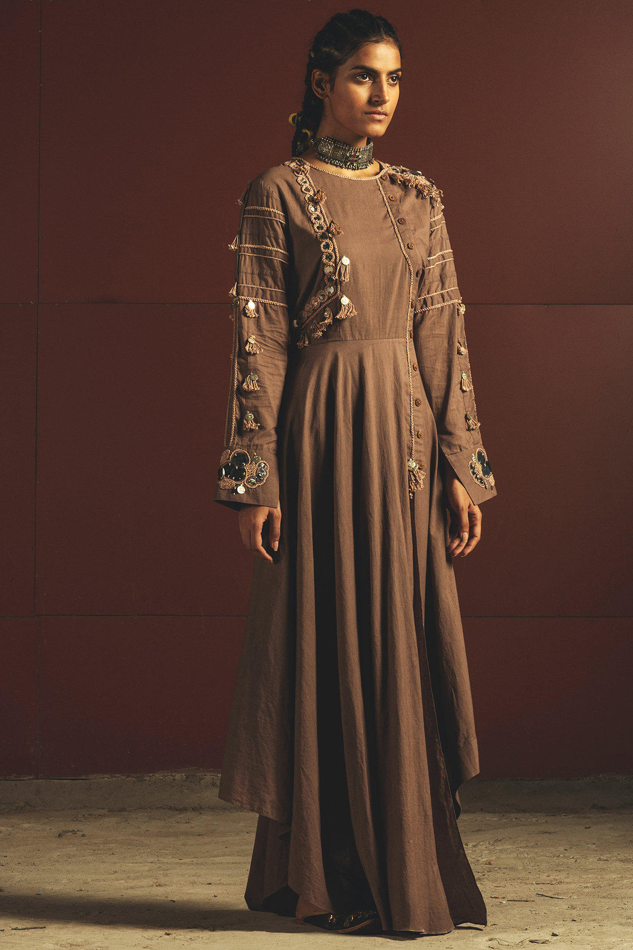 Brown Mirror Embroidered Dress by priyanka singh-MORE FROM Priyanka Singh