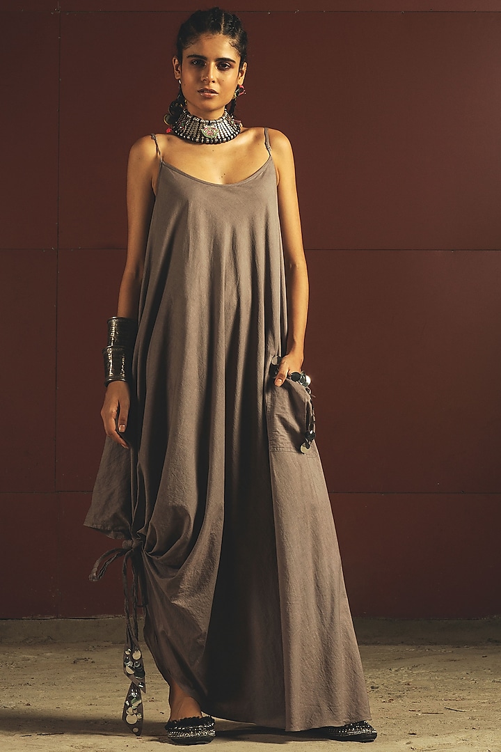 Grey Embroidered Dress With Tie-Up by Priyanka Singh