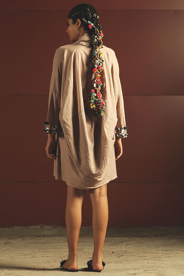 Beige Mirror Embroidered Oversized Summer Dress by Priyanka Singh at Pernia's Pop Up Shop