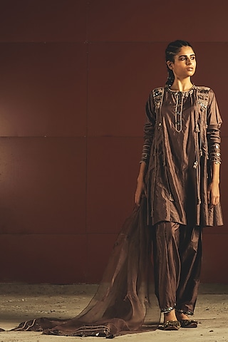 Brown Embroidered Kurta Set by priyanka singh-MORE FROM Priyanka Singh