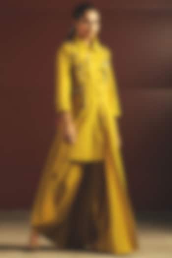 Yellow Embroidered Tunic With Pants by Priyanka Singh