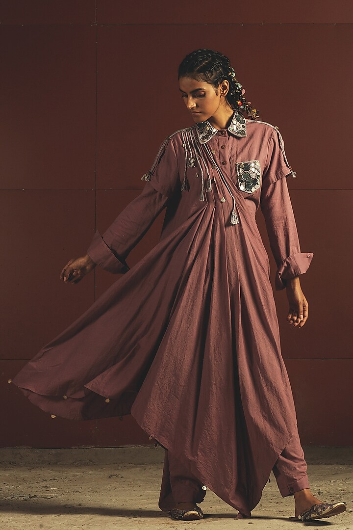 Mauve Embroidered Draped Jumpsuit by Priyanka Singh