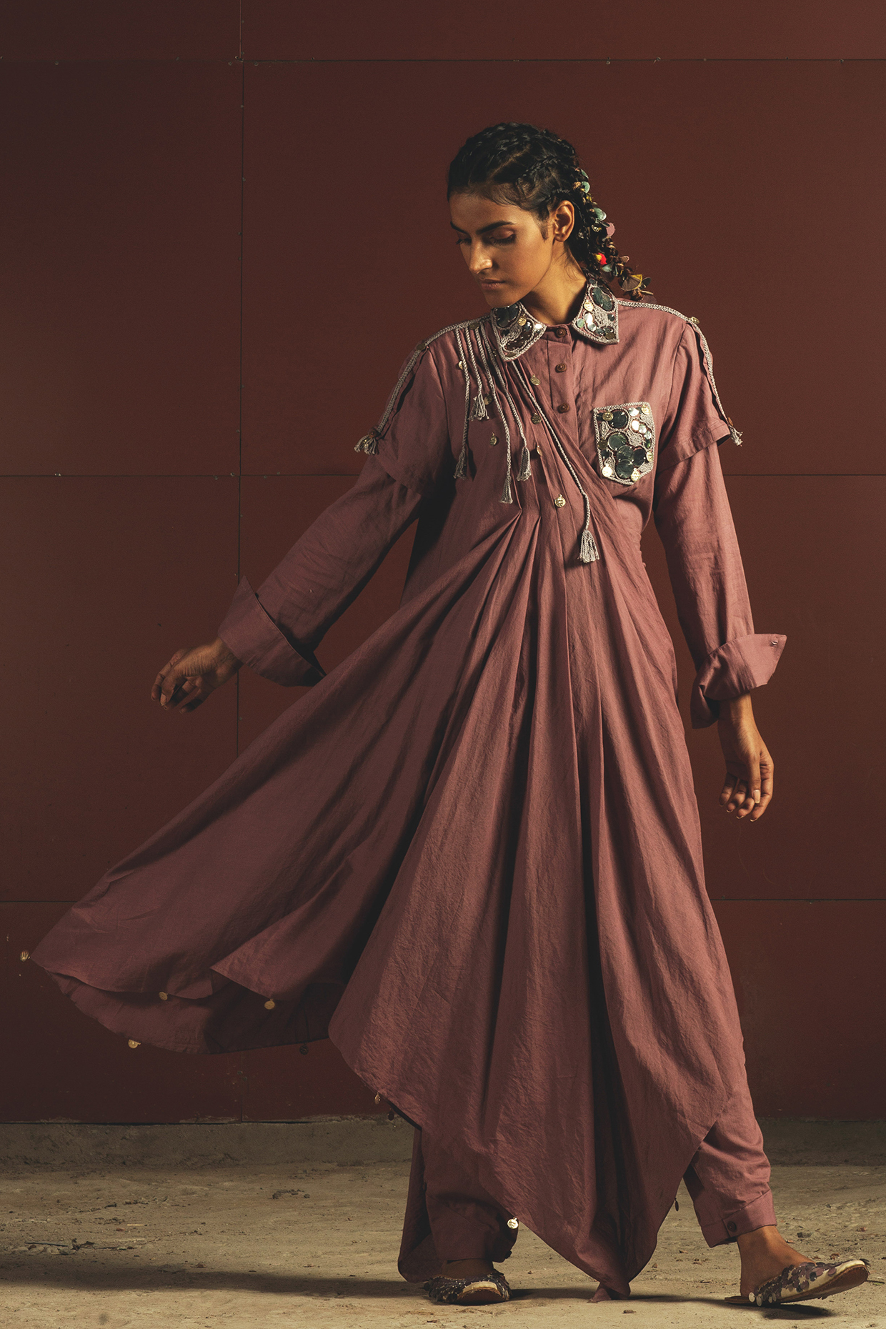 Mauve Embroidered Draped Jumpsuit by Priyanka Singh at Pernia's Pop Up Shop