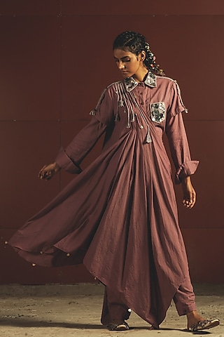 Mauve Embroidered Draped Jumpsuit by Priyanka Singh