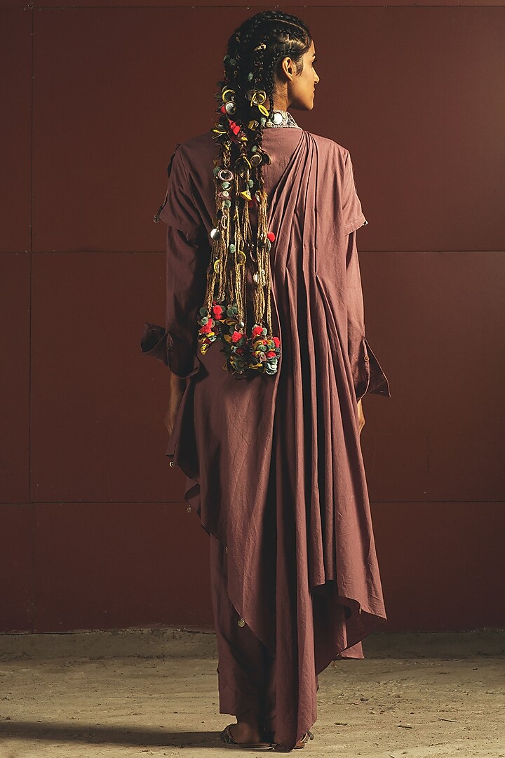 Mauve Embroidered Draped Jumpsuit by Priyanka Singh at Pernia's Pop Up Shop