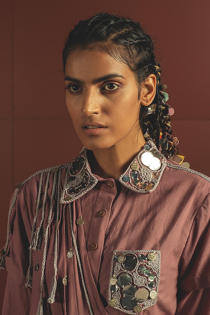 Mauve Embroidered Draped Jumpsuit by Priyanka Singh at Pernia's Pop Up Shop
