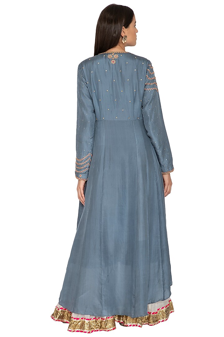 Girl Self Embroidered Sharara Set - Teal Blue