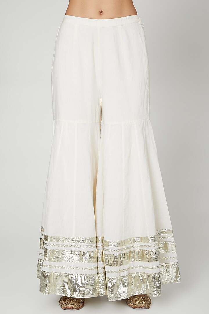 Off White Cotton Embroidered Gharara Set by Priyanka Singh at Pernia's Pop Up Shop