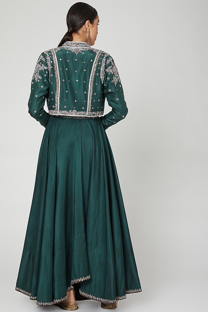 Emerald Green Embroidered Jacket Wedding Lehenga Set by Priyanka Singh at Pernia's Pop Up Shop