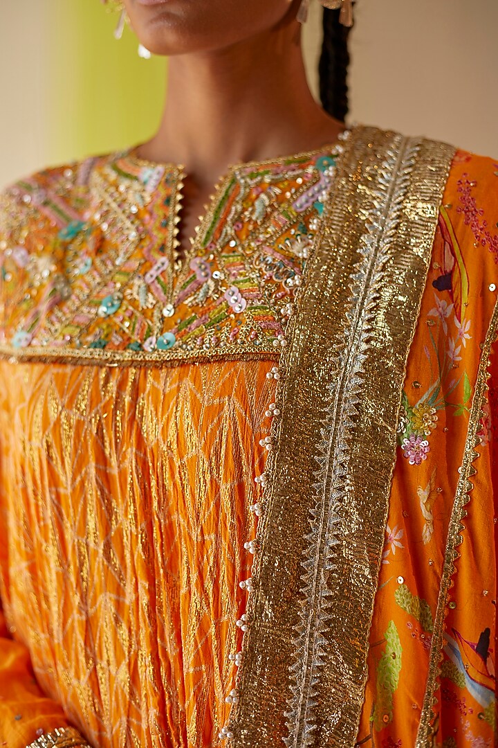 Orange Embroidered Kurta Set by Priyanka Singh at Pernia's Pop Up Shop