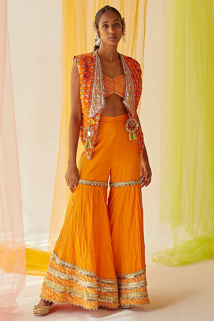 Orange Cotton Gharara Set by Priyanka Singh at Pernia's Pop Up Shop