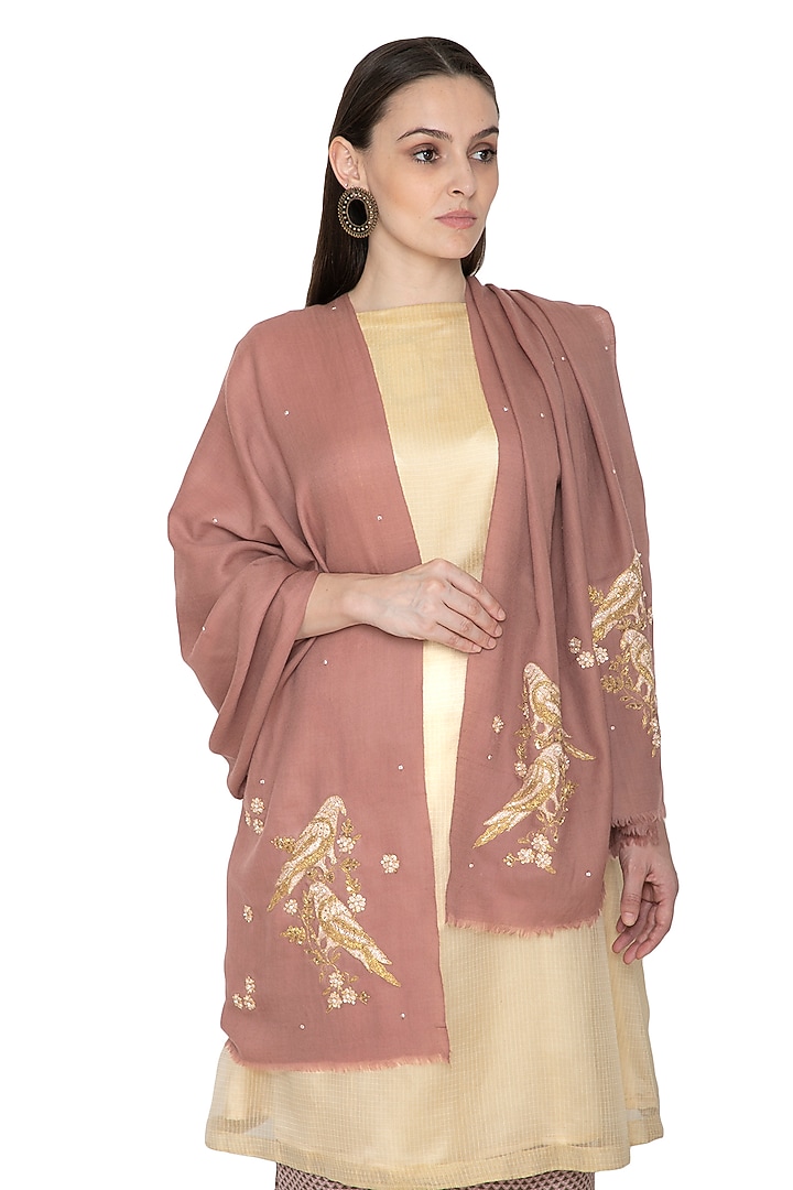 Bronze Zardosi Embroidered Shawl by Priyanka Singh at Pernia's Pop Up Shop