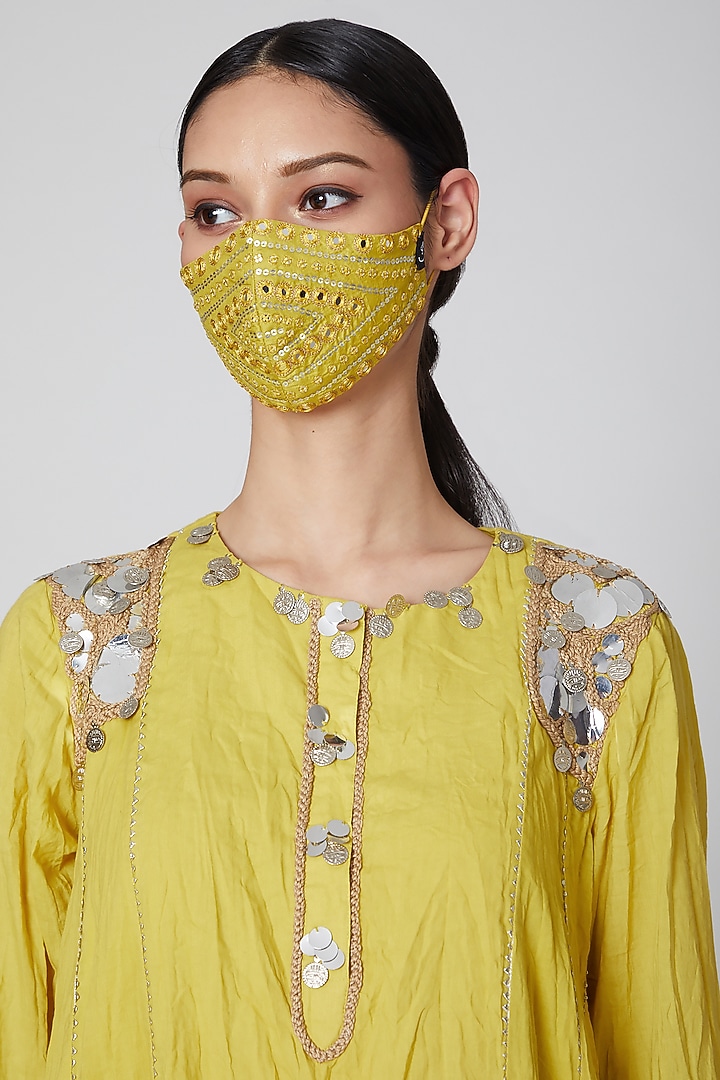 Yellow Embroidered Mask by Priyanka Singh at Pernia's Pop Up Shop