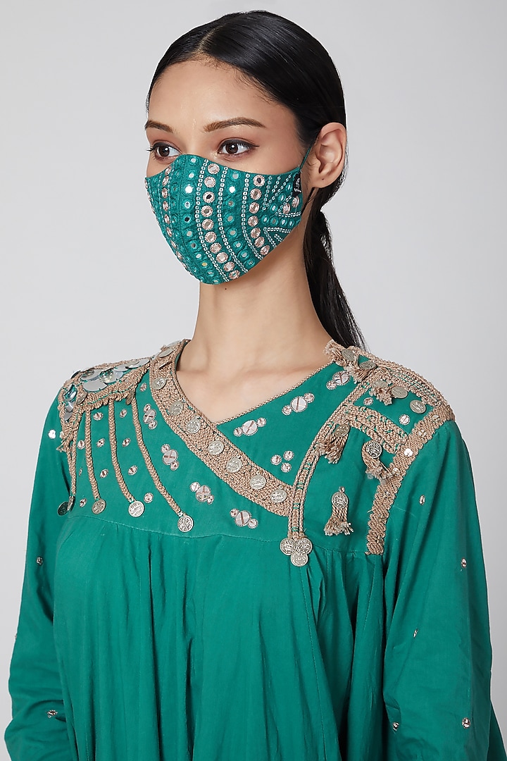 Green Embroidered Mask by Priyanka Singh